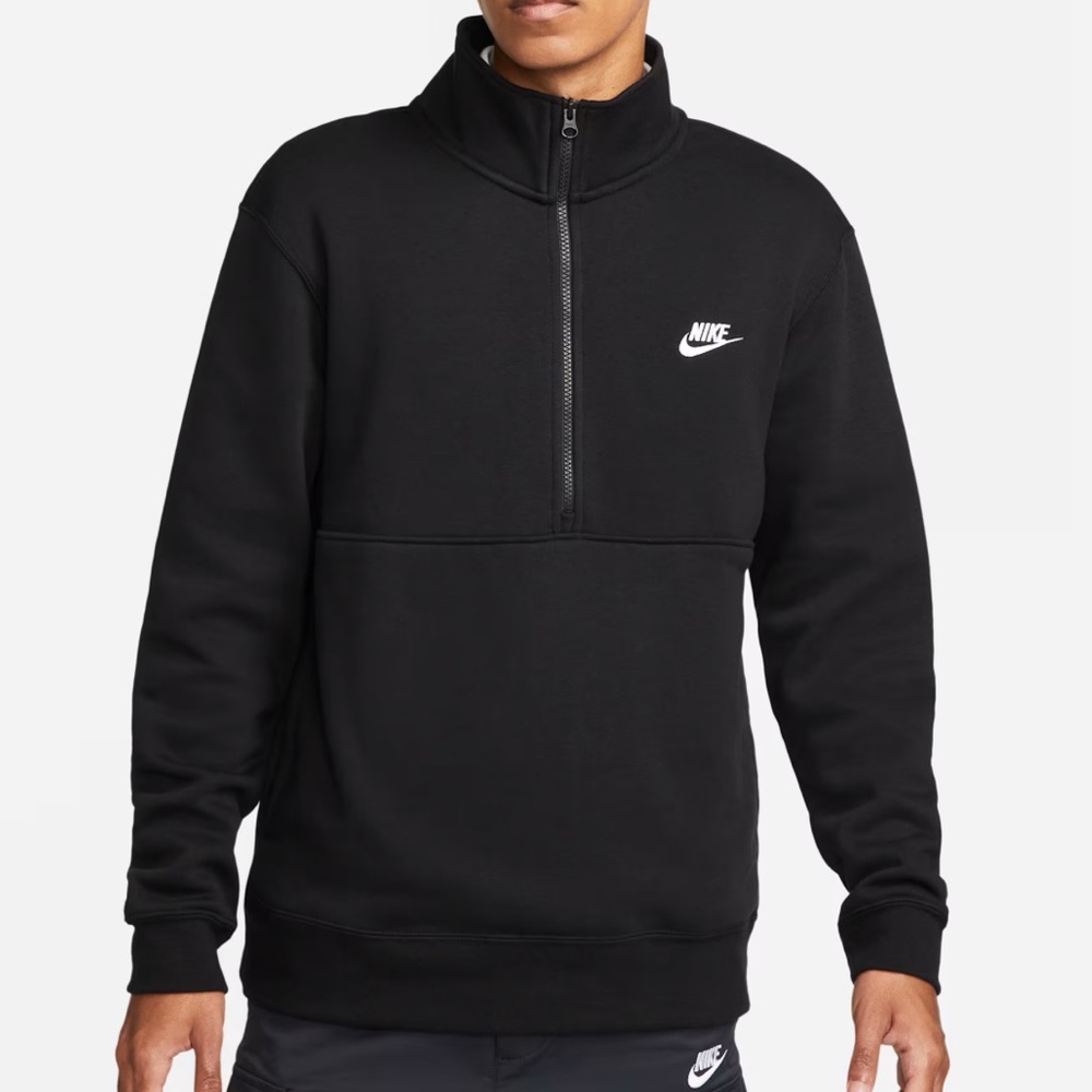 {Nike} Men's Brushed-Back 1/2-Zip Pullover, BLACK